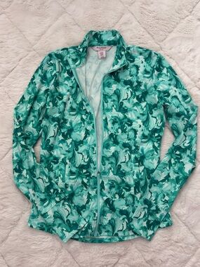 Tommy Bahama Teal & White Floral Active Zip Jacket